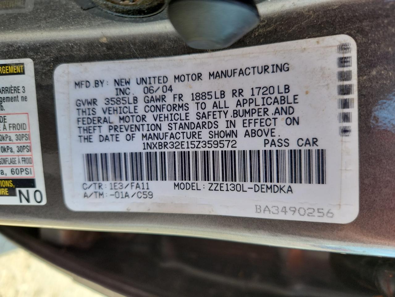 2005 Toyota Corolla Ce VIN: 1NXBR32E15Z359572 Lot: 63240545