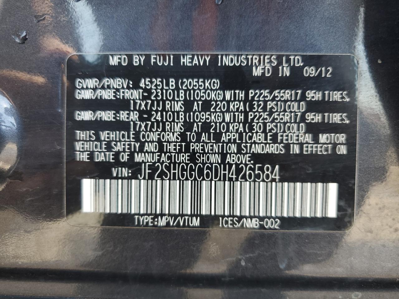 2013 Subaru Forester Touring VIN: JF2SHGGC6DH426584 Lot: 65755395