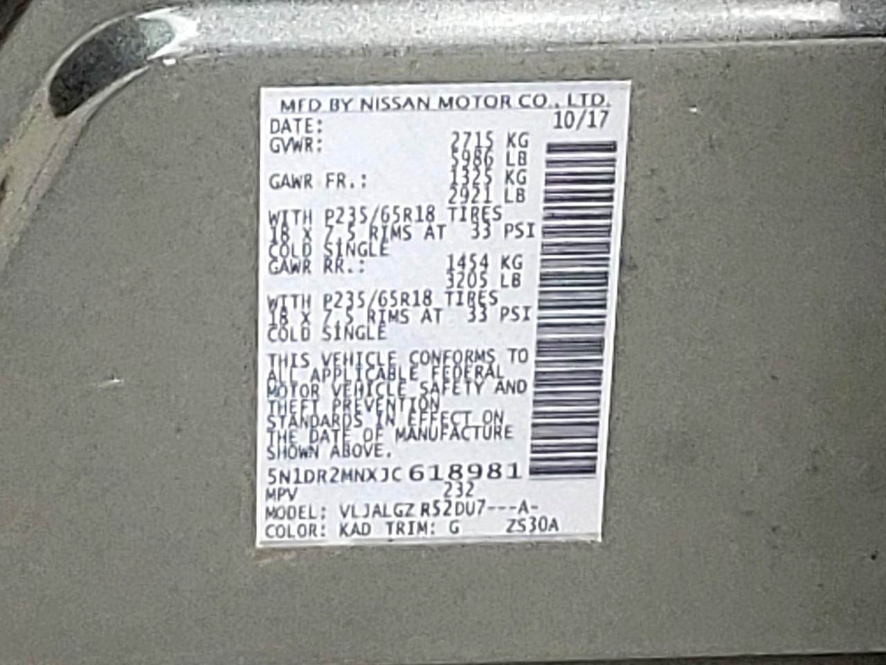 2018 Nissan Pathfinder S VIN: 5N1DR2MNXJC618981 Lot: 62577575