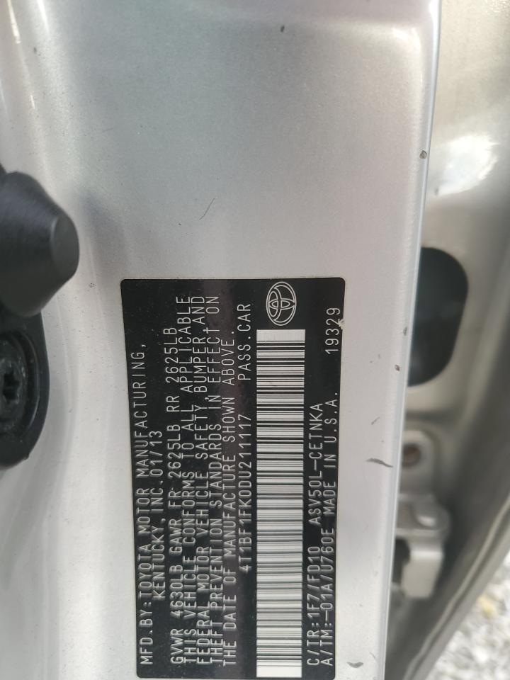 4t1bf1fk0du211117 4T1BF1FK0DU211117 2013 Toyota Camry L