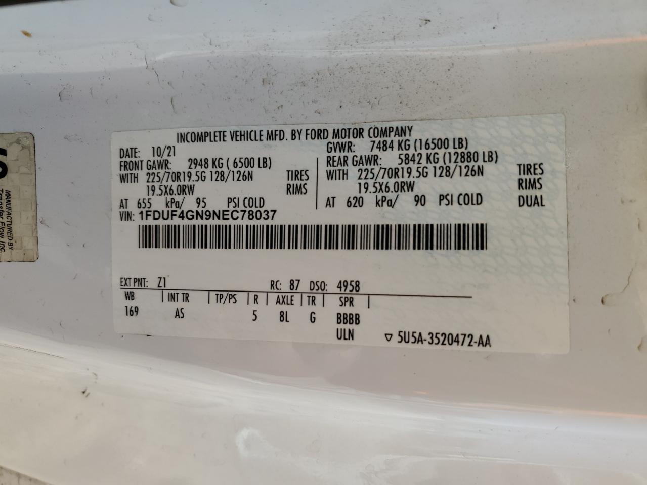 2022 Ford F450 Super Duty VIN: 1FDUF4GN9NEC78037 Lot: 66341785