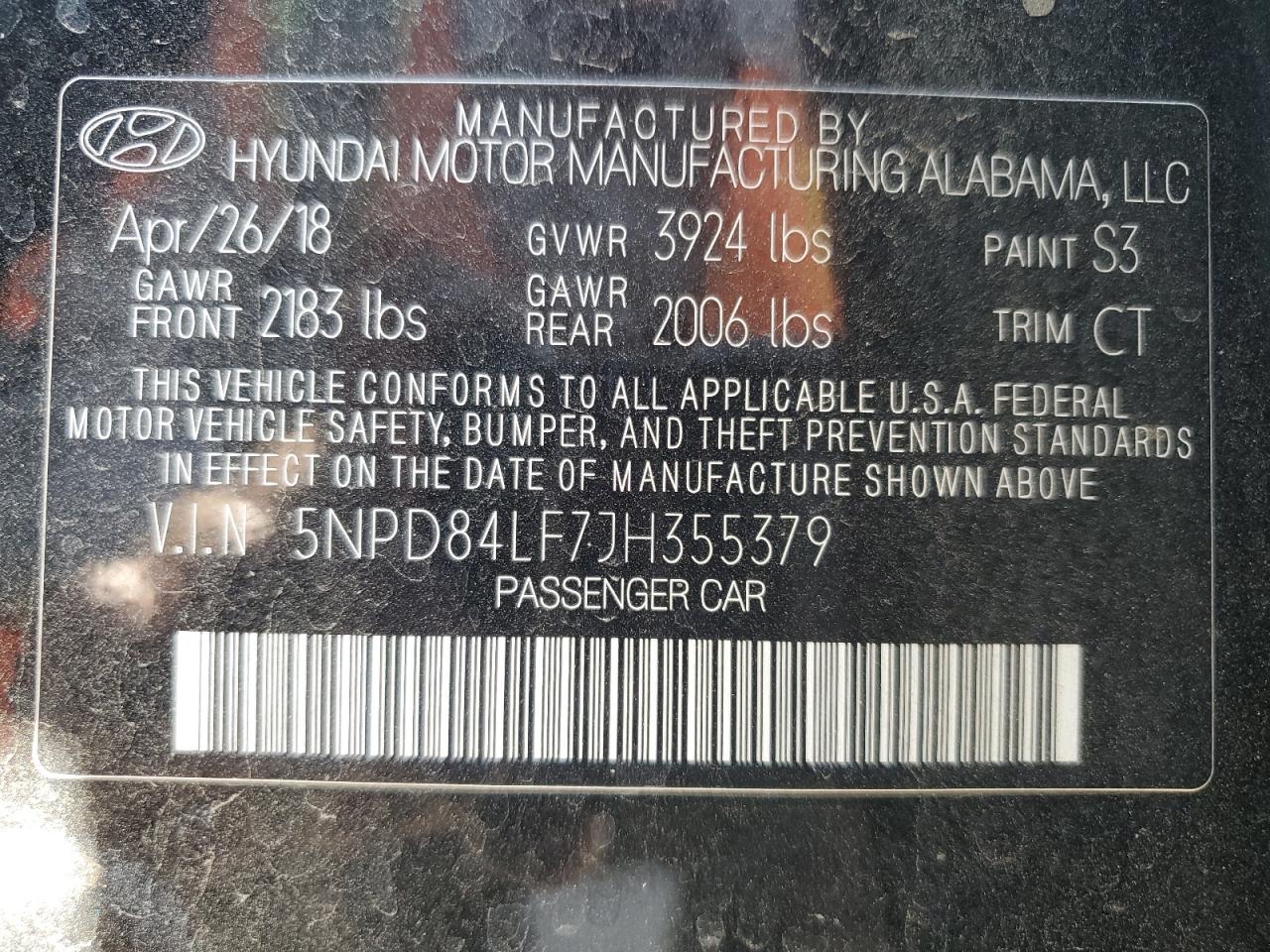 2018 Hyundai Elantra Sel VIN: 5NPD84LF7JH355379 Lot: 65083325
