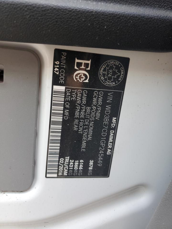 2016 Mercedes-Benz Sprinter 2500 VIN: WD3BE7CD1GP245449 Lot: 64489635