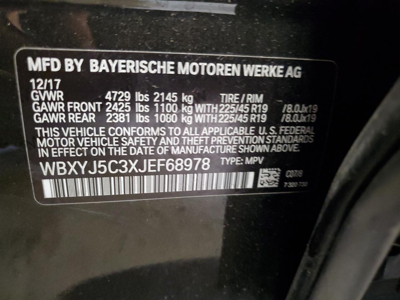 2018 BMW X2 xDrive28I VIN: WBXYJ5C3XJEF68978 Lot: 62556515