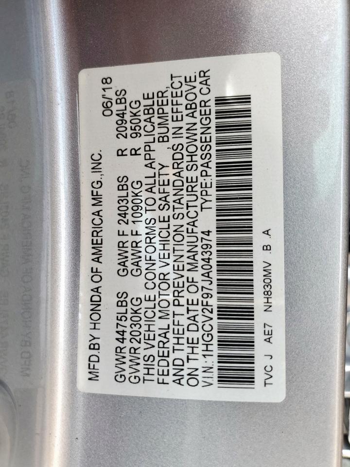 VIN: 1HGCV2F97JA043974 2018 HONDA ACCORD