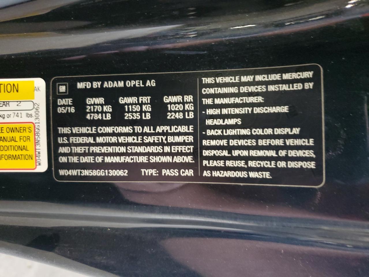 2016 Buick Cascada Premium VIN: W04WT3N58GG130062 Lot: 64644255