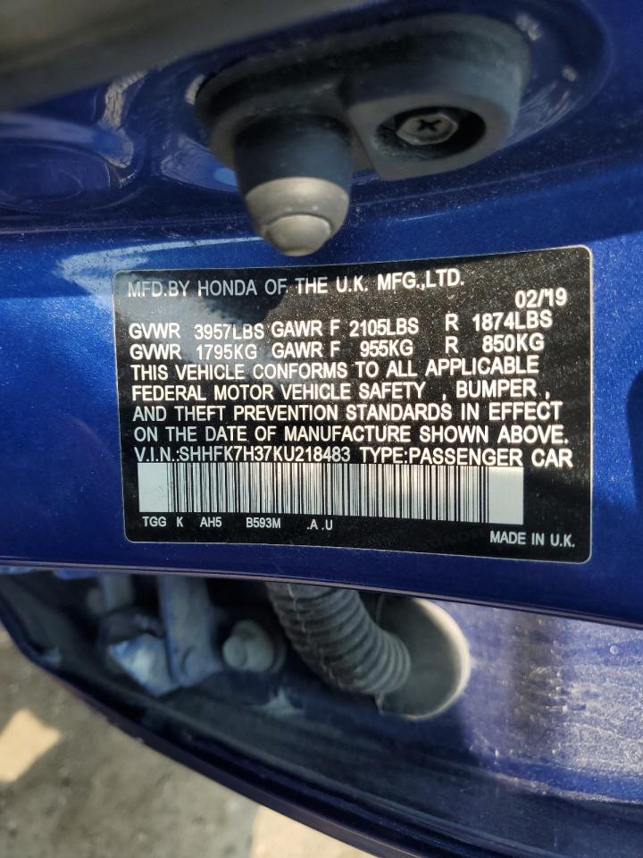 2019 Honda Civic Lx VIN: SHHFK7H37KU218483 Lot: 65129595