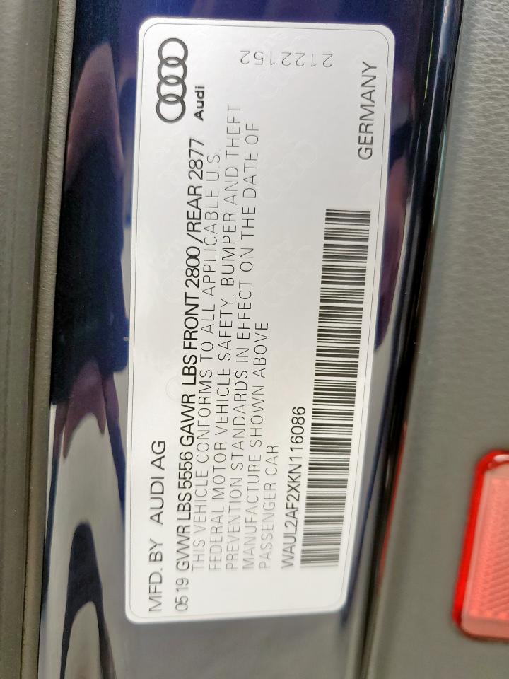 2019 Audi A6 Premium Plus VIN: WAUL2AF2XKN116086 Lot: 63142895