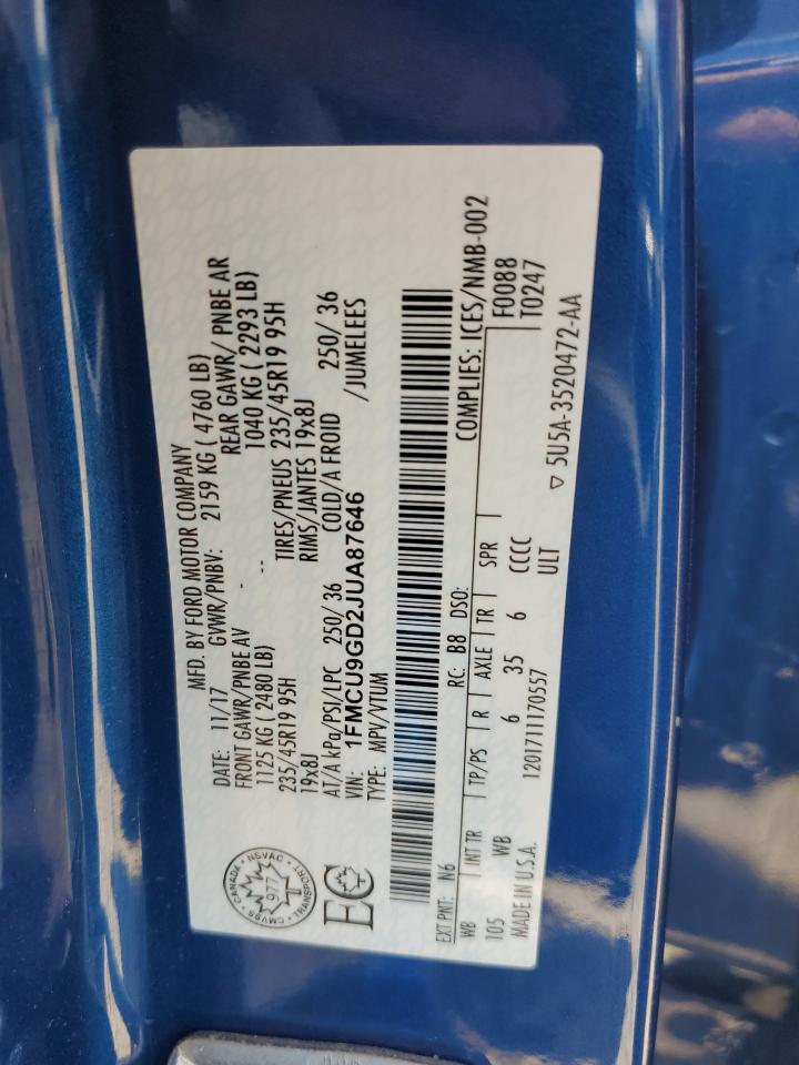 2018 Ford Escape Se VIN: 1FMCU9GD2JUA87646 Lot: 65346685