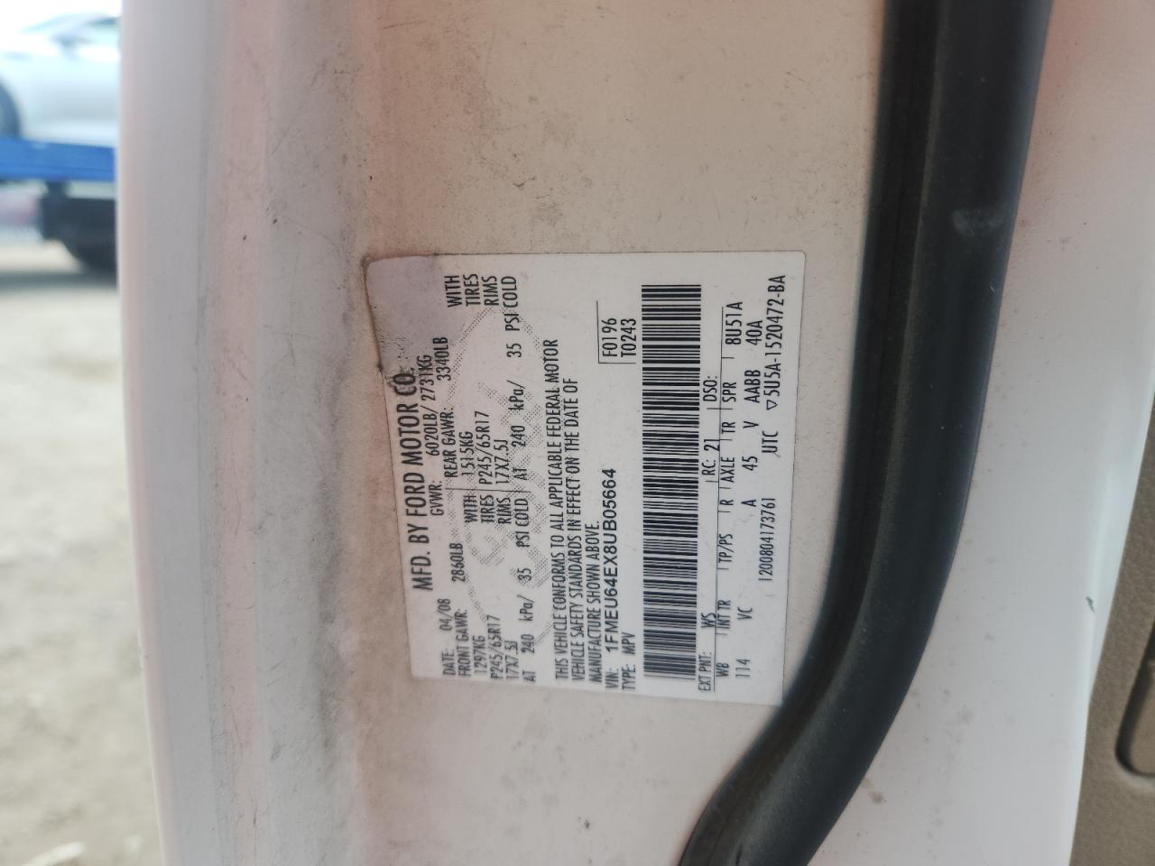 2008 Ford Explorer Eddie Bauer VIN: 1FMEU64EX8UB05664 Lot: 64032355