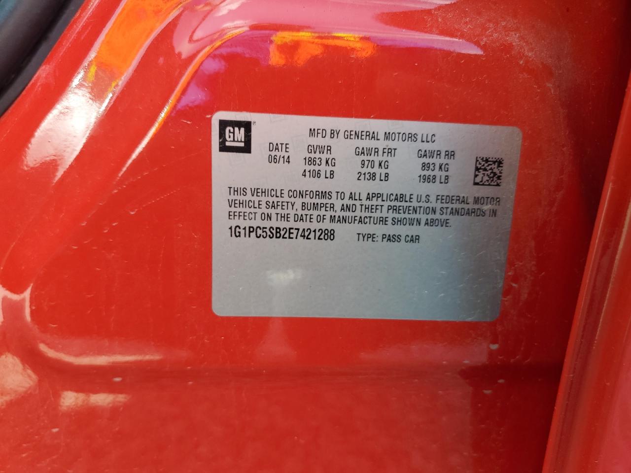 1g1pc5sb2e7421288 1G1PC5SB2E7421288 2014 Chevrolet Cruze Lt