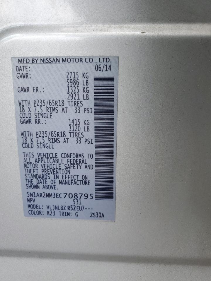 2014 Nissan Pathfinder S VIN: 5N1AR2MM3EC708795 Lot: 62829595