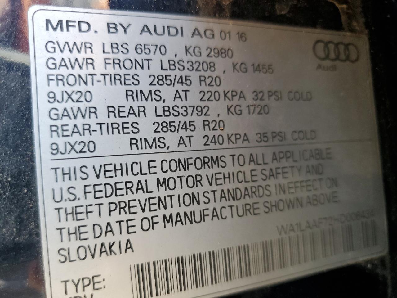 2017 Audi Q7 Premium Plus VIN: WA1LAAF72HD006434 Lot: 63522885