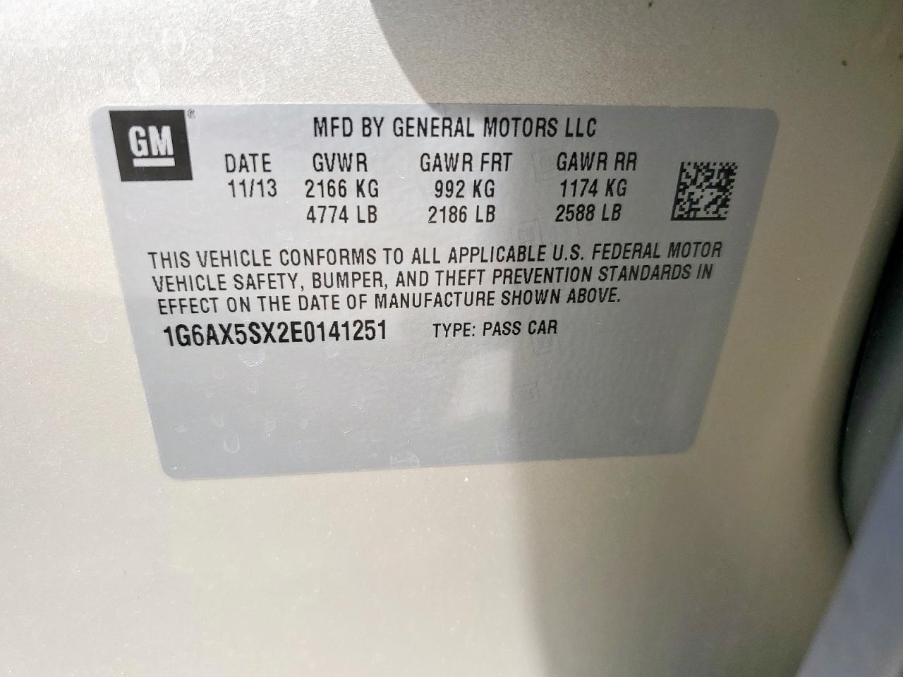 2014 Cadillac Cts Luxury Collection VIN: 1G6AX5SX2E0141251 Lot: 62943445
