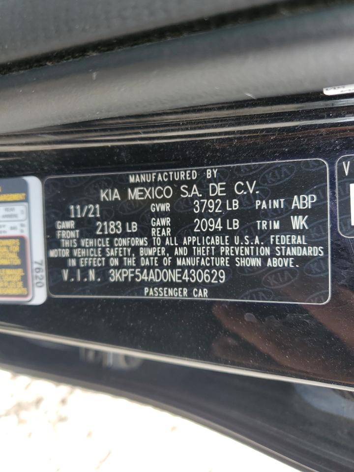 2022 Kia Forte Gt Line VIN: 3KPF54AD0NE430629 Lot: 63789865