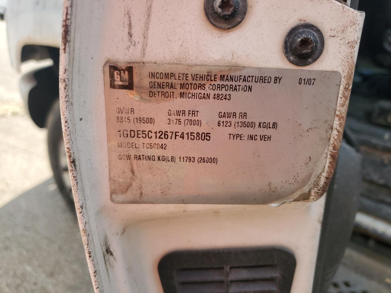 2007 GMC C5500 C5C042 VIN: 1GDE5C1267F415805 Lot: 84469355
