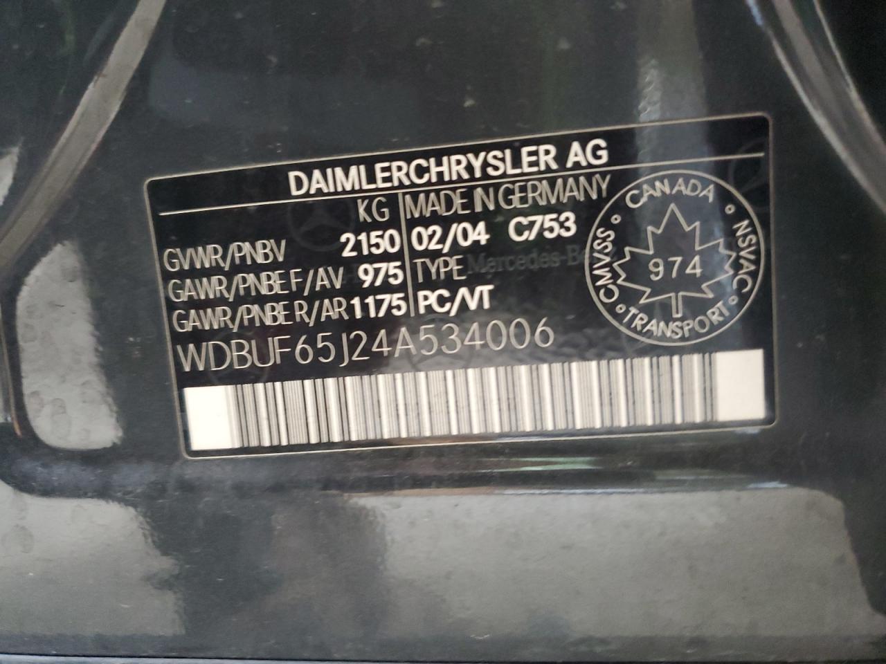 2004 Mercedes-Benz E 320 VIN: WDBUF65J24A534006 Lot: 65432895