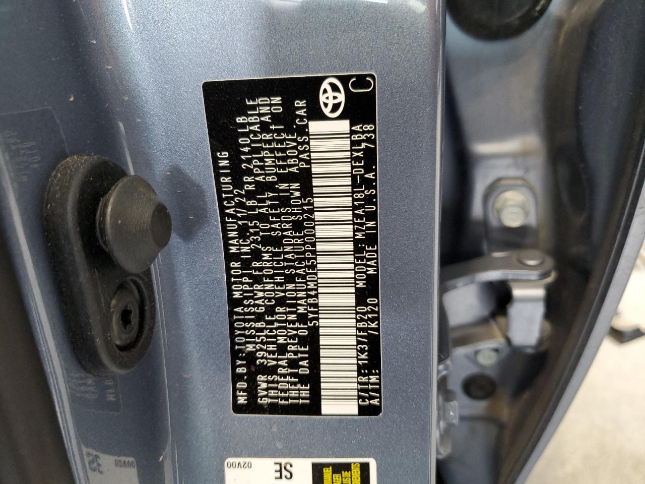 2023 Toyota Corolla Le VIN: 5YFB4MDE5PP000215 Lot: 65092405