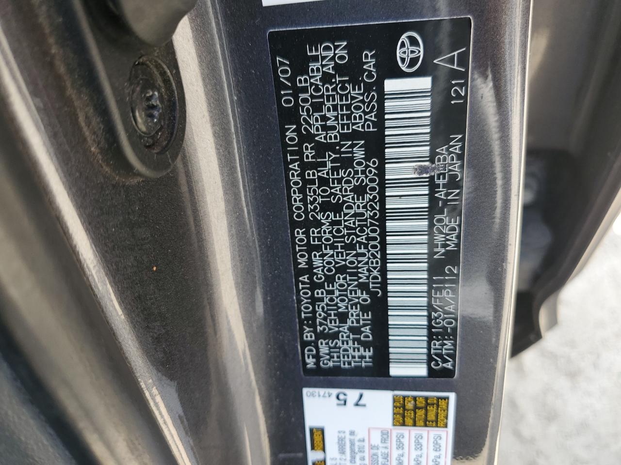 2007 Toyota Prius VIN: JTDKB20U073230096 Lot: 64494655