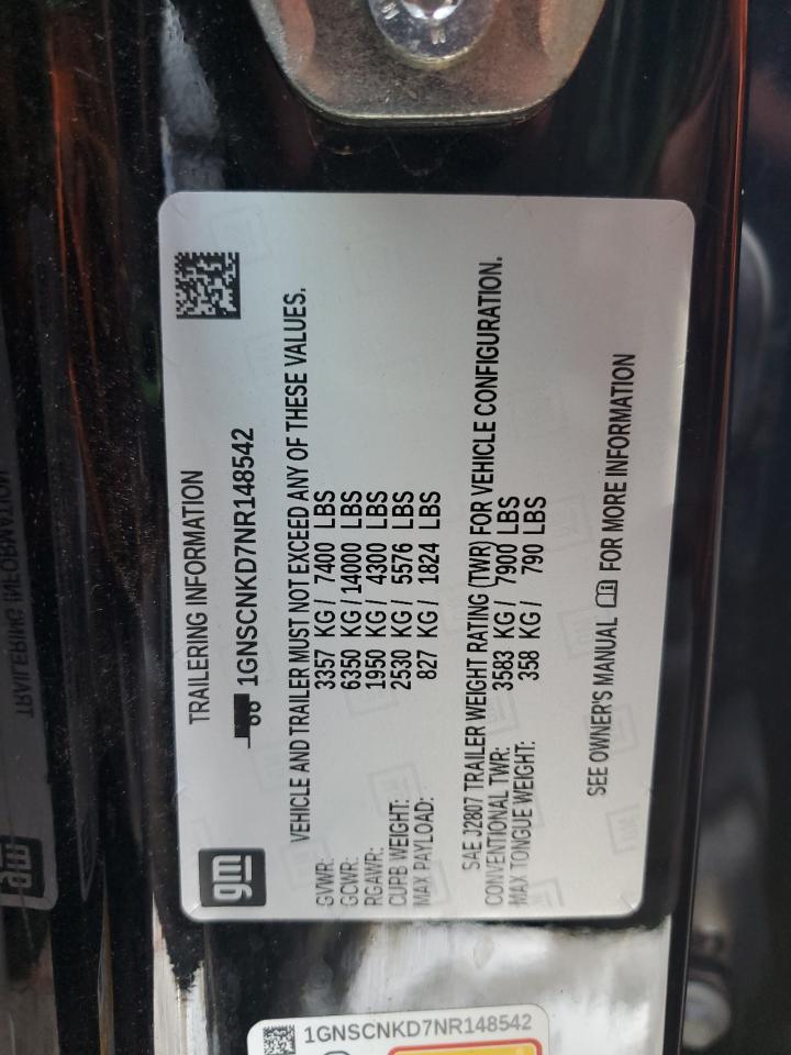 2022 Chevrolet Tahoe C1500 Lt VIN: 1GNSCNKD7NR148542 Lot: 64769285