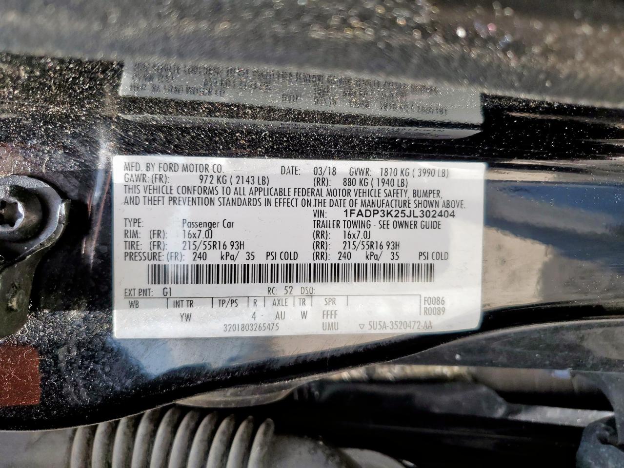 2018 Ford Focus Se VIN: 1FADP3K25JL302404 Lot: 63155135