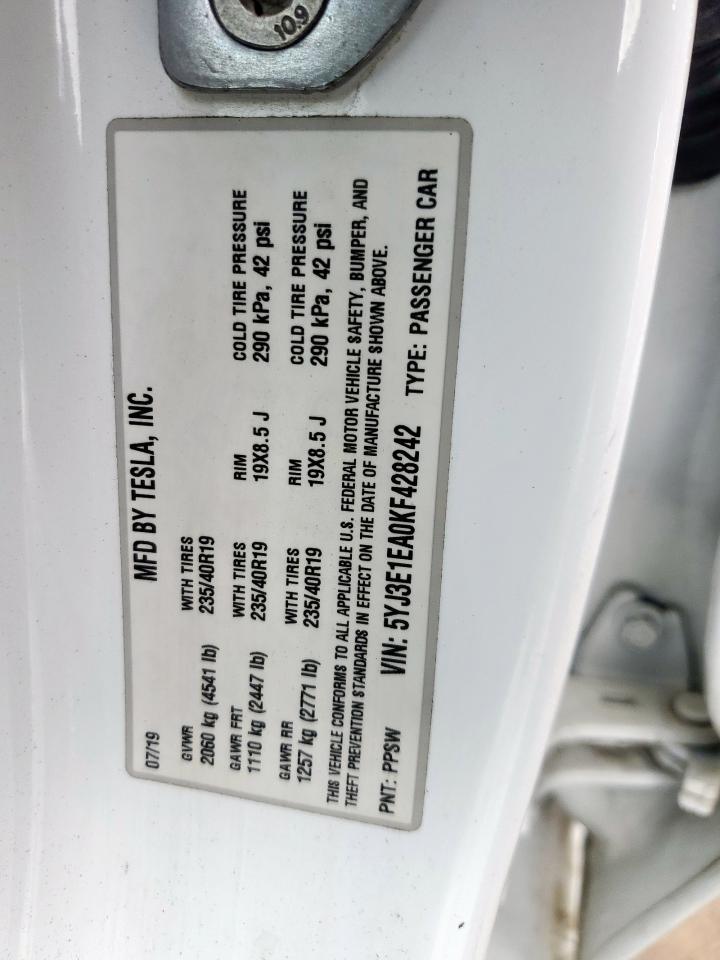 2019 Tesla Model 3 VIN: 5YJ3E1EA0KF428242 Lot: 64811465