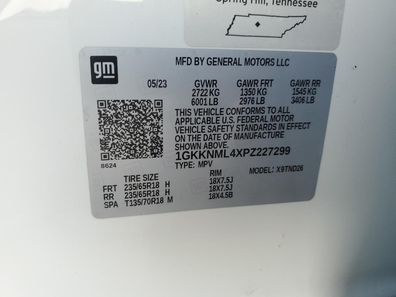 2023 GMC Acadia Slt VIN: 1GKKNML4XPZ227299 Lot: 64946485