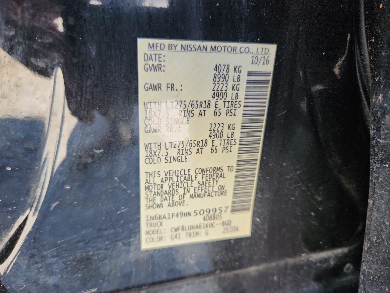 2017 Nissan Titan Xd Sl VIN: 1N6BA1F49HN509957 Lot: 64818185