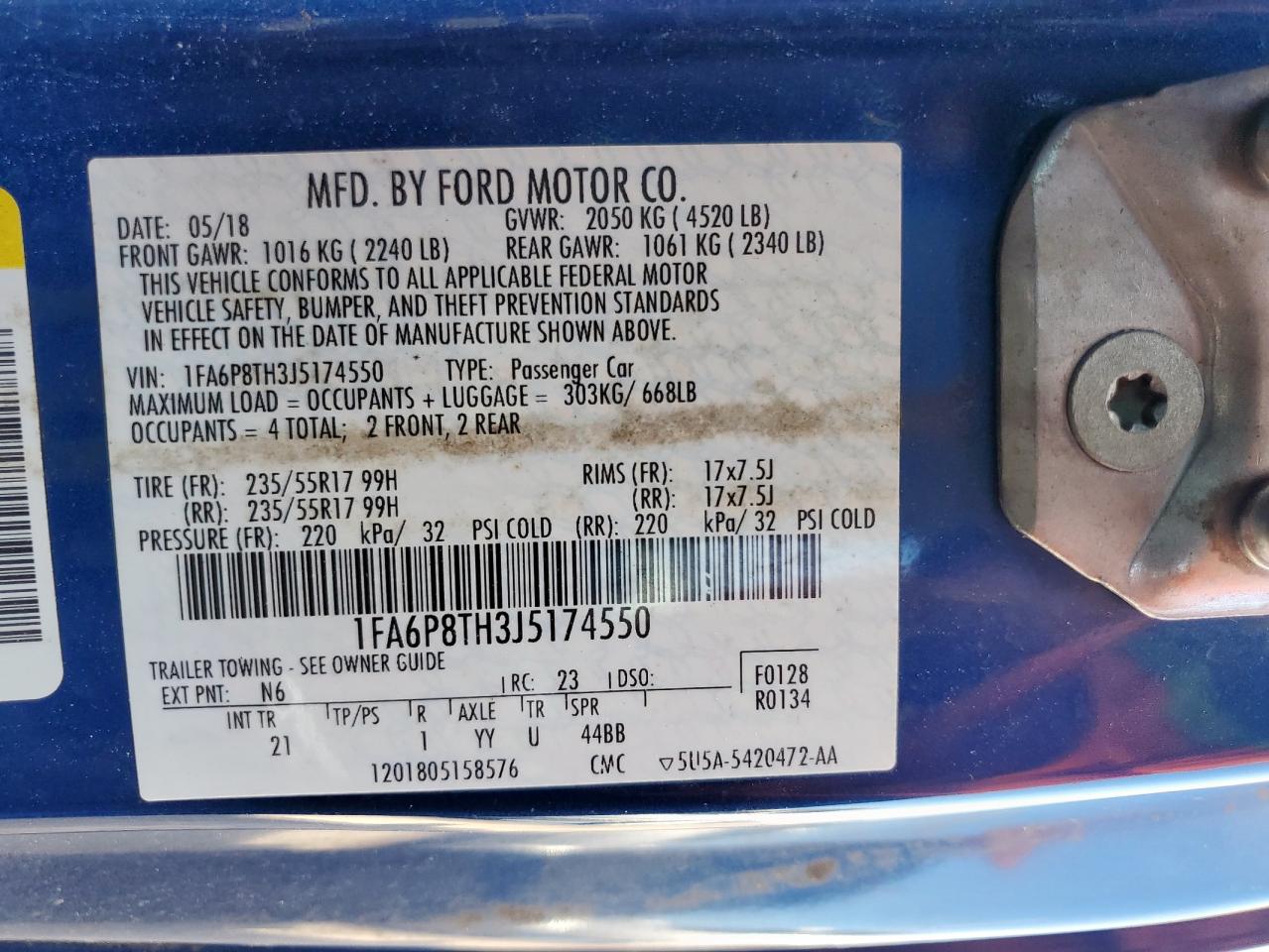 2018 Ford Mustang VIN: 1FA6P8TH3J5174550 Lot: 63376425