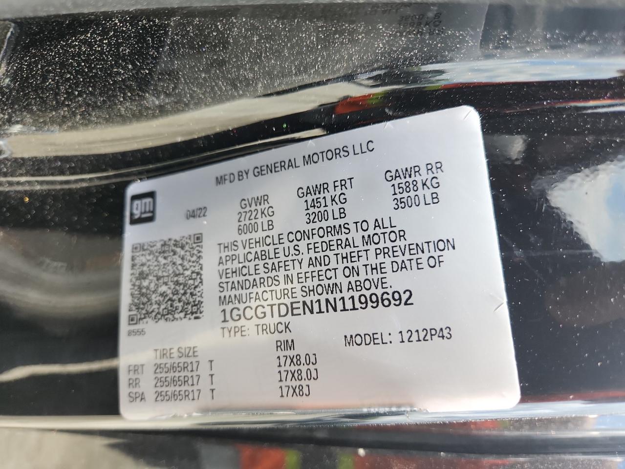 2022 Chevrolet Colorado Z71 VIN: 1GCGTDEN1N1199692 Lot: 62817945
