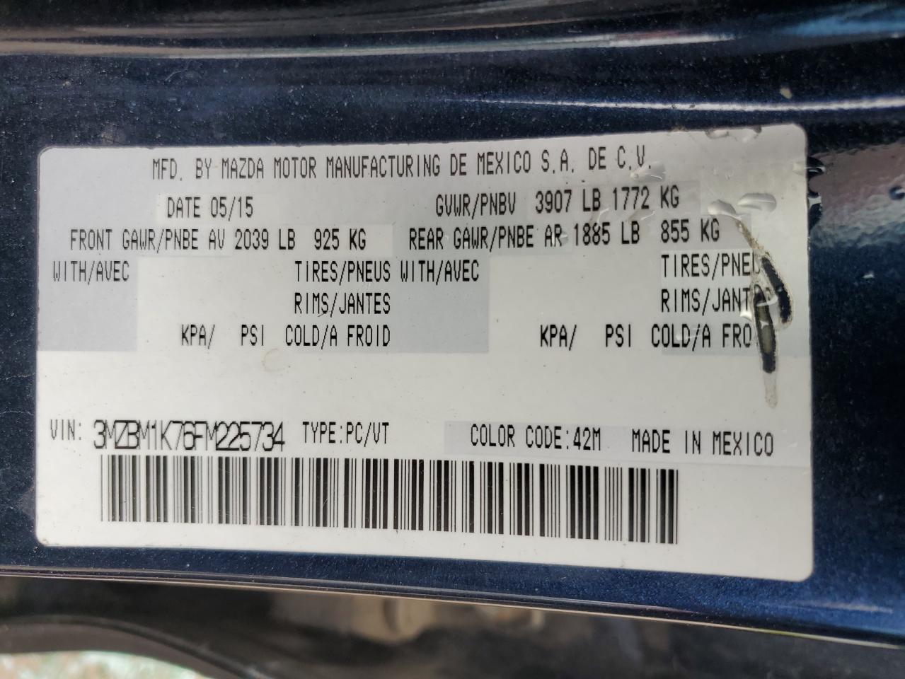 2015 Mazda 3 Sport VIN: 3MZBM1K76FM225734 Lot: 64090235