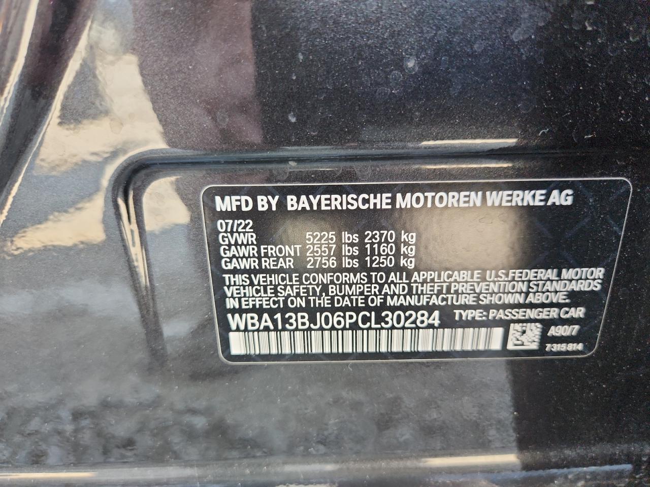 2023 BMW 530 Xi VIN: WBA13BJ06PCL30284 Lot: 63190705
