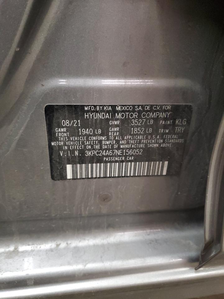 2022 Hyundai Accent Se VIN: 3KPC24A67NE156052 Lot: 63613395