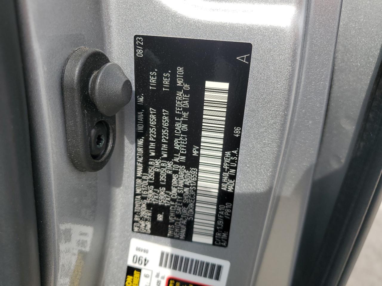 2023 Toyota Sienna Le VIN: 5TDKRKEC3PS176593 Lot: 62993055