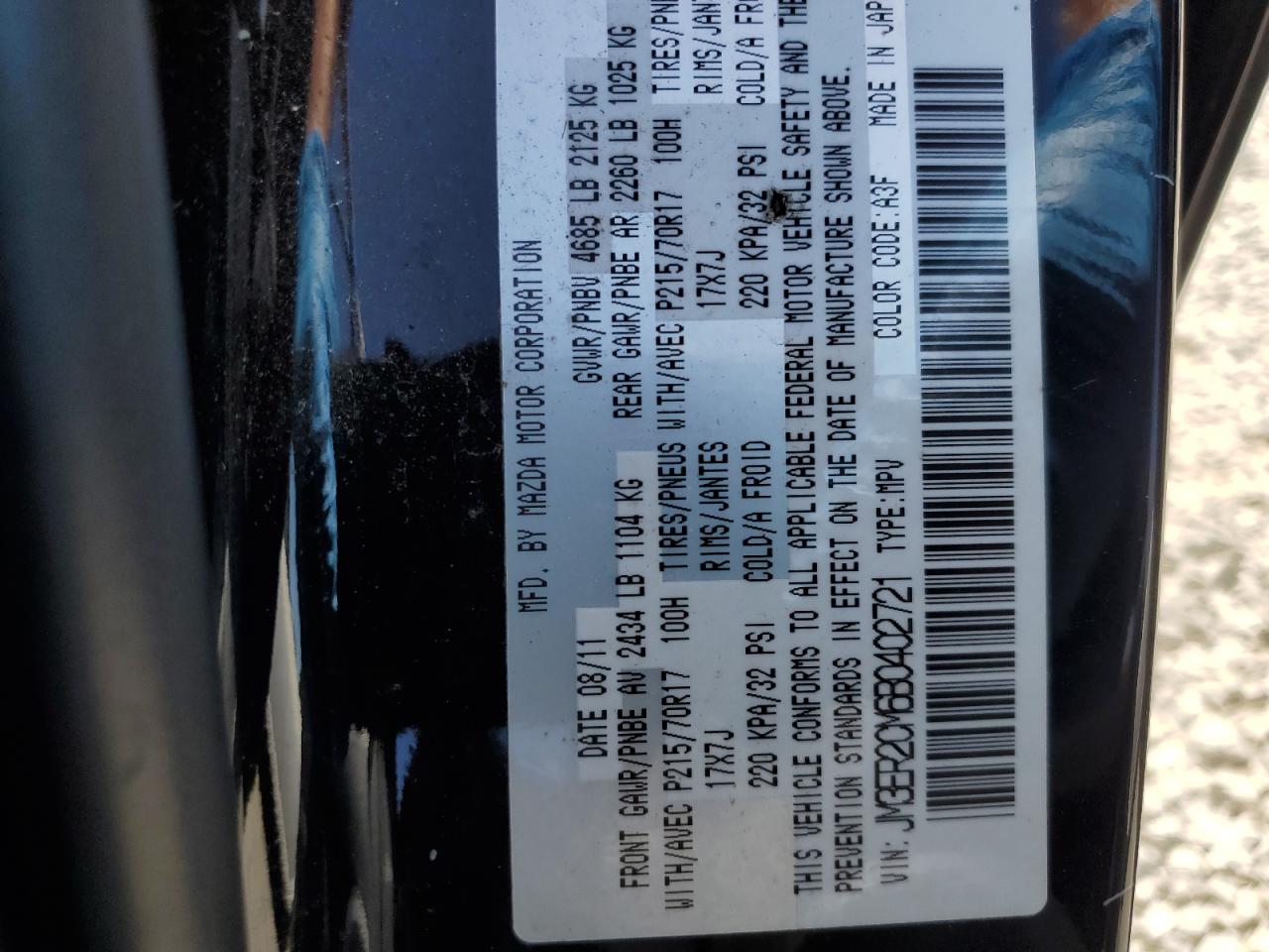 2011 Mazda Cx-7 VIN: JM3ER2CM6B0402721 Lot: 64979675