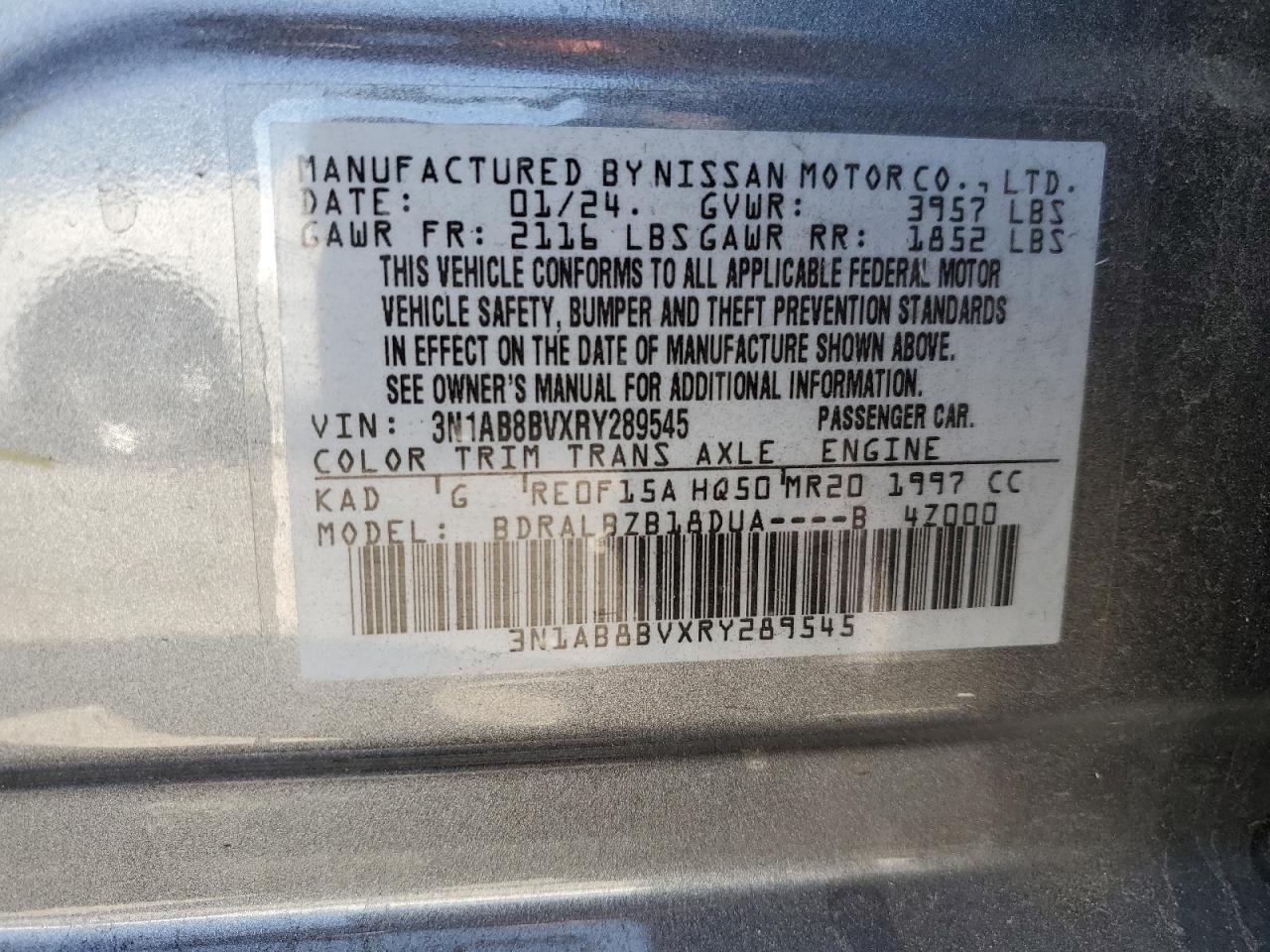 3N1AB8BVXRY289545 NISSAN SENTRA 2024