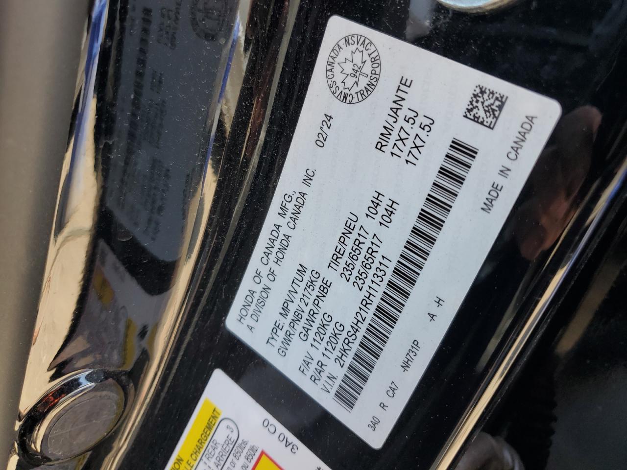 2024 Honda Cr-V Lx VIN: 2HKRS4H21RH113311 Lot: 65222855