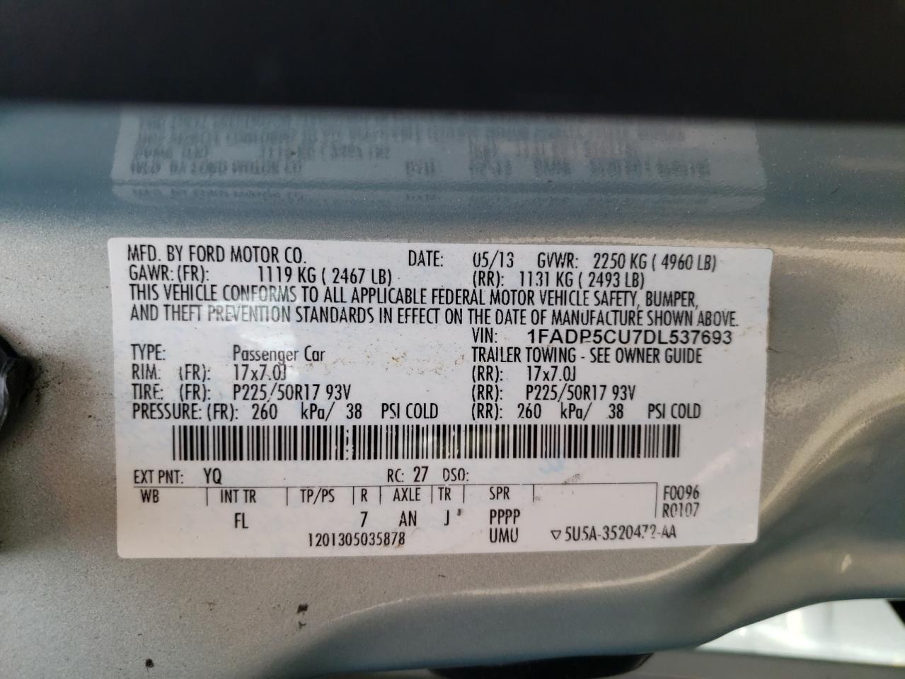 2013 Ford C-Max Premium VIN: 1FADP5CU7DL537693 Lot: 64470765