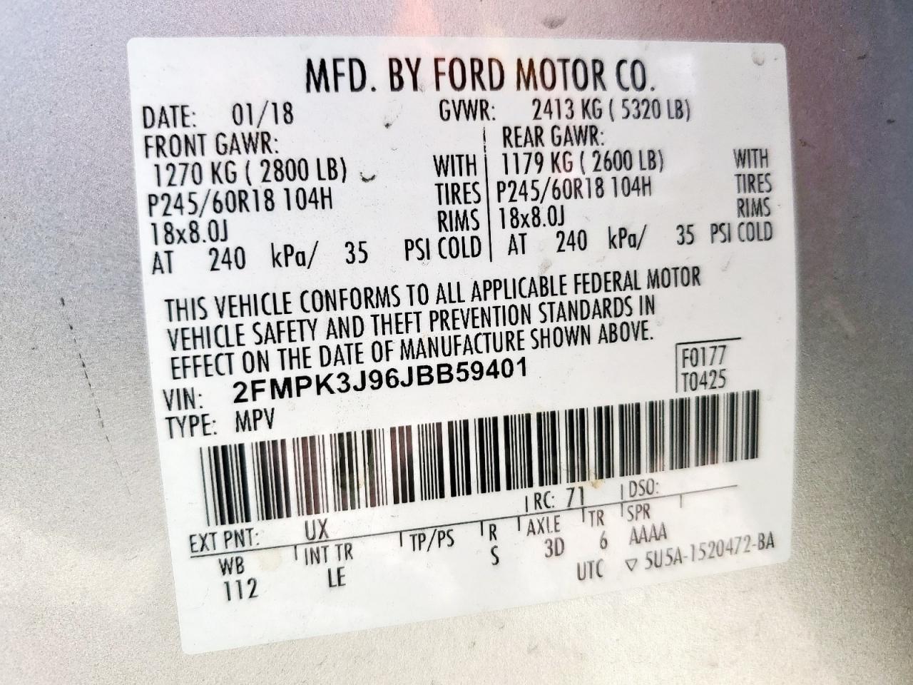 2018 Ford Edge Sel VIN: 2FMPK3J96JBB59401 Lot: 62428025