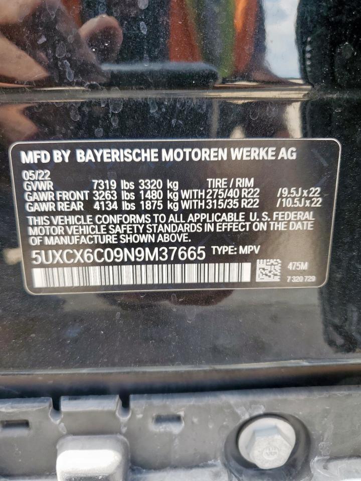 2022 BMW X7 M50I VIN: 5UXCX6C09N9M37665 Lot: 64224705