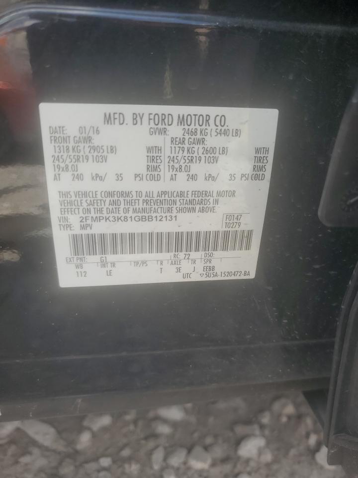 2016 Ford Edge Titanium VIN: 2FMPK3K81GBB12131 Lot: 65368735