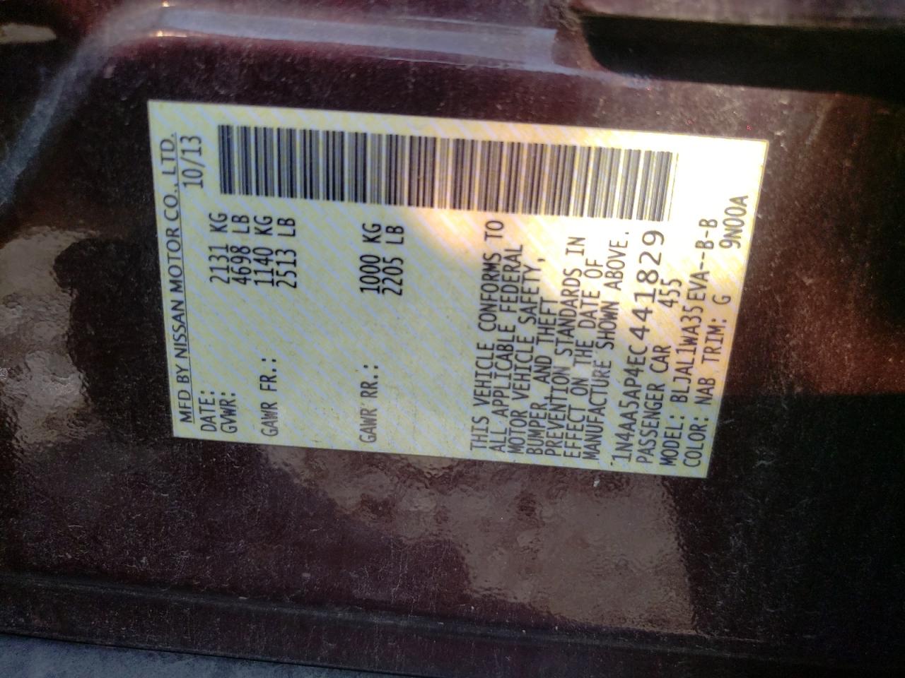 1N4AA5AP4EC441829 2014 Nissan Maxima S