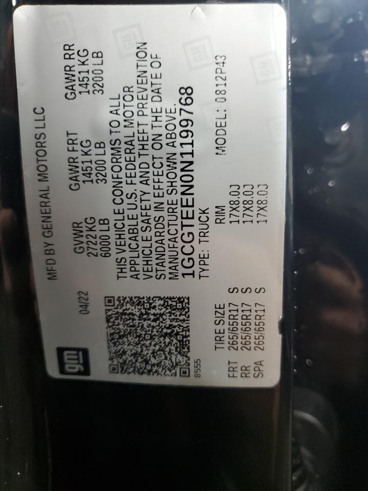 2022 Chevrolet Colorado Zr2 VIN: 1GCGTEEN0N1199768 Lot: 64867575