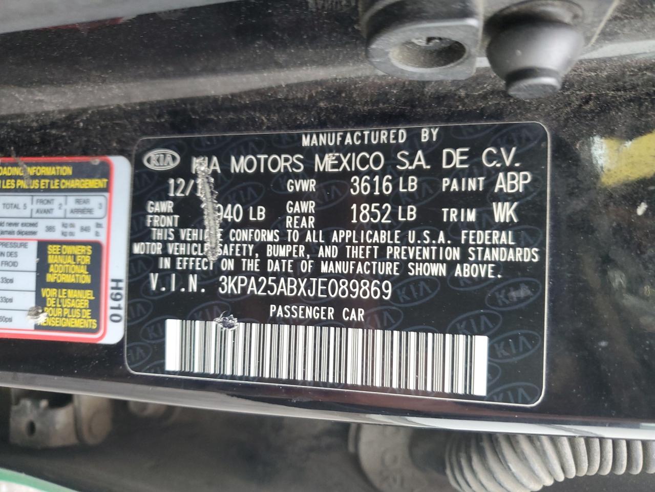 2018 Kia Rio Lx VIN: 3KPA25ABXJE089869 Lot: 63924485