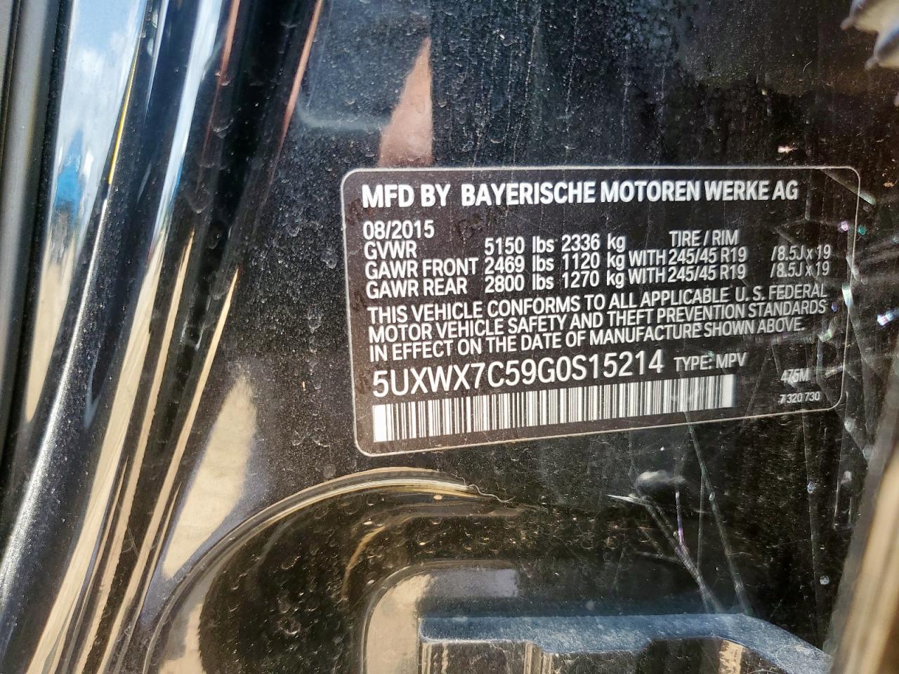 2016 BMW X3 xDrive35I VIN: 5UXWX7C59G0S15214 Lot: 64887185