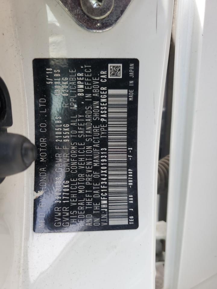 2018 Honda Civic Ex VIN: JHMFC1F34JX019313 Lot: 64959855