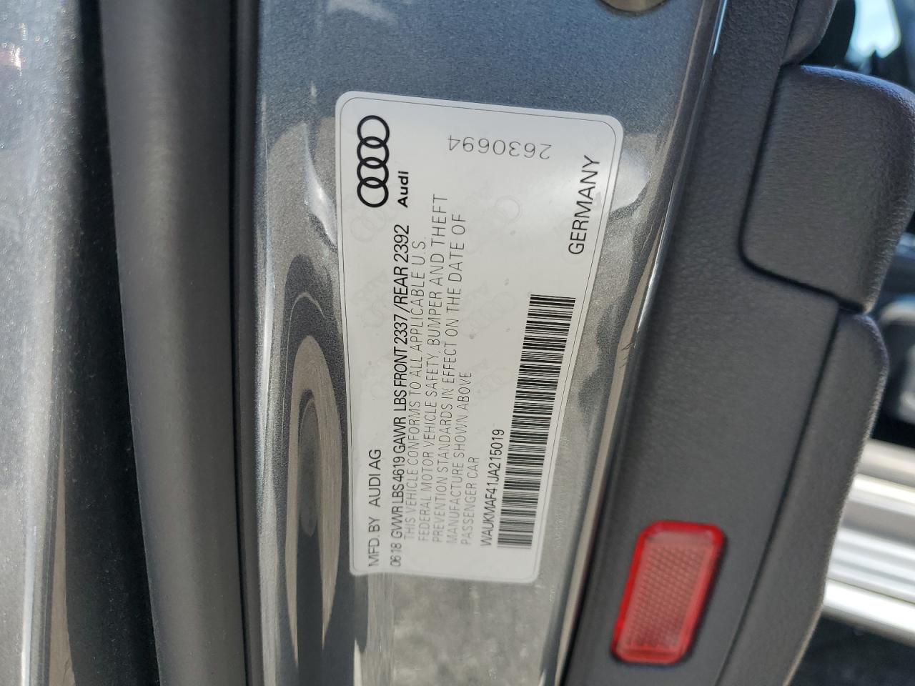 2018 Audi A4 Premium VIN: WAUKMAF41JA215019 Lot: 63122205