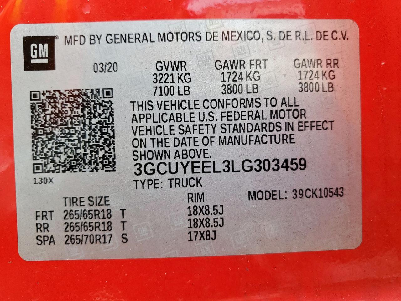 3GCUYEEL3LG303459 CHEVROLET ALL Models 2020