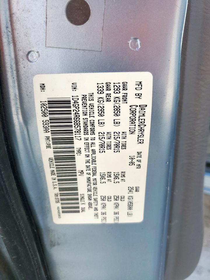 2006 Dodge Grand Caravan Se VIN: 1D4GP24R66B578117 Lot: 63802635