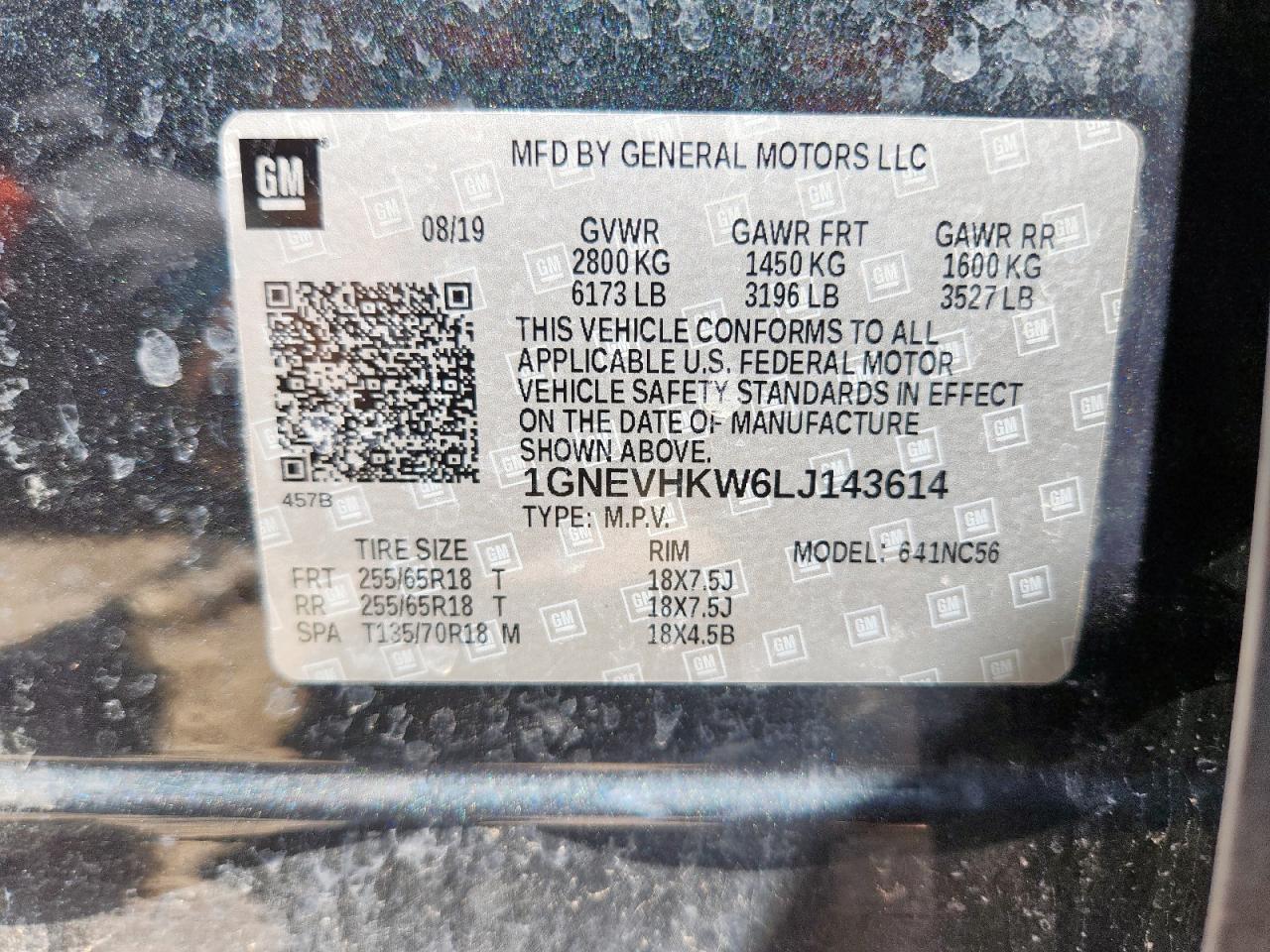 2020 Chevrolet Traverse Lt VIN: 1GNEVHKW6LJ143614 Lot: 63328225